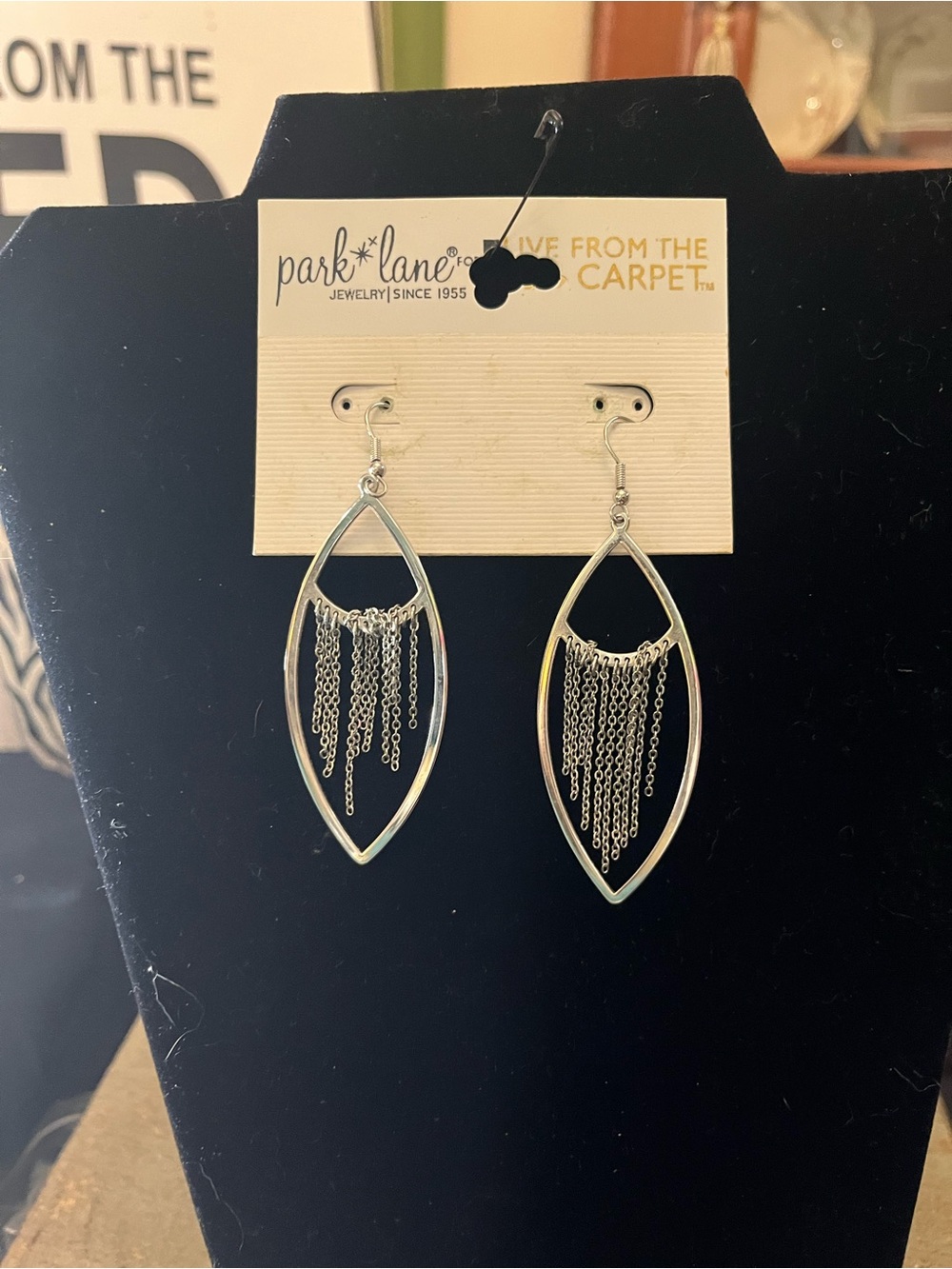 Park Lane Silver Open Marquise Earrings with Chain Fringe